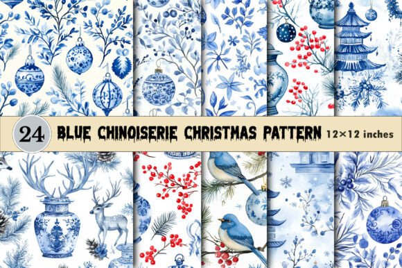 Download Blue Chinoiserie Christmas Pattern - Christmas pattern Collection