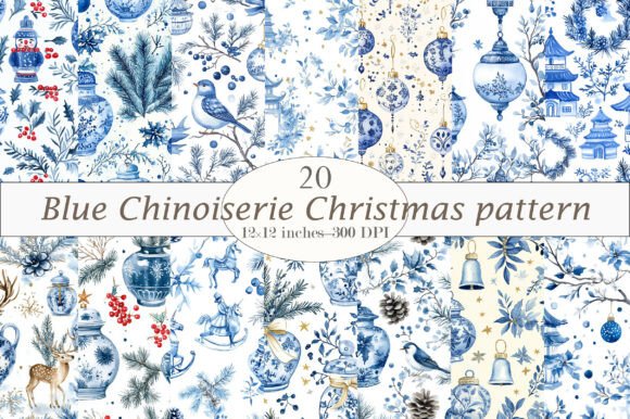 Download Blue Chinoiserie Christmas Pattern - Christmas pattern Collection