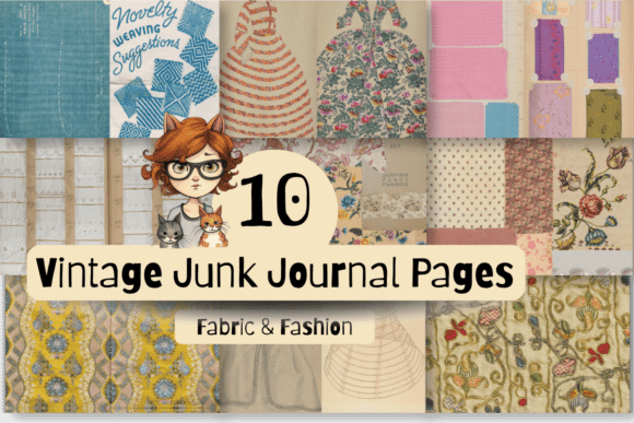 Download 10 Vintage Fabric Junk Journal Papers - Journal papers Collection