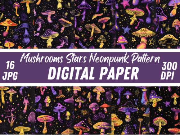 Download Neon Funky Fantasy Mushroom Star Pattern - Funky Collection